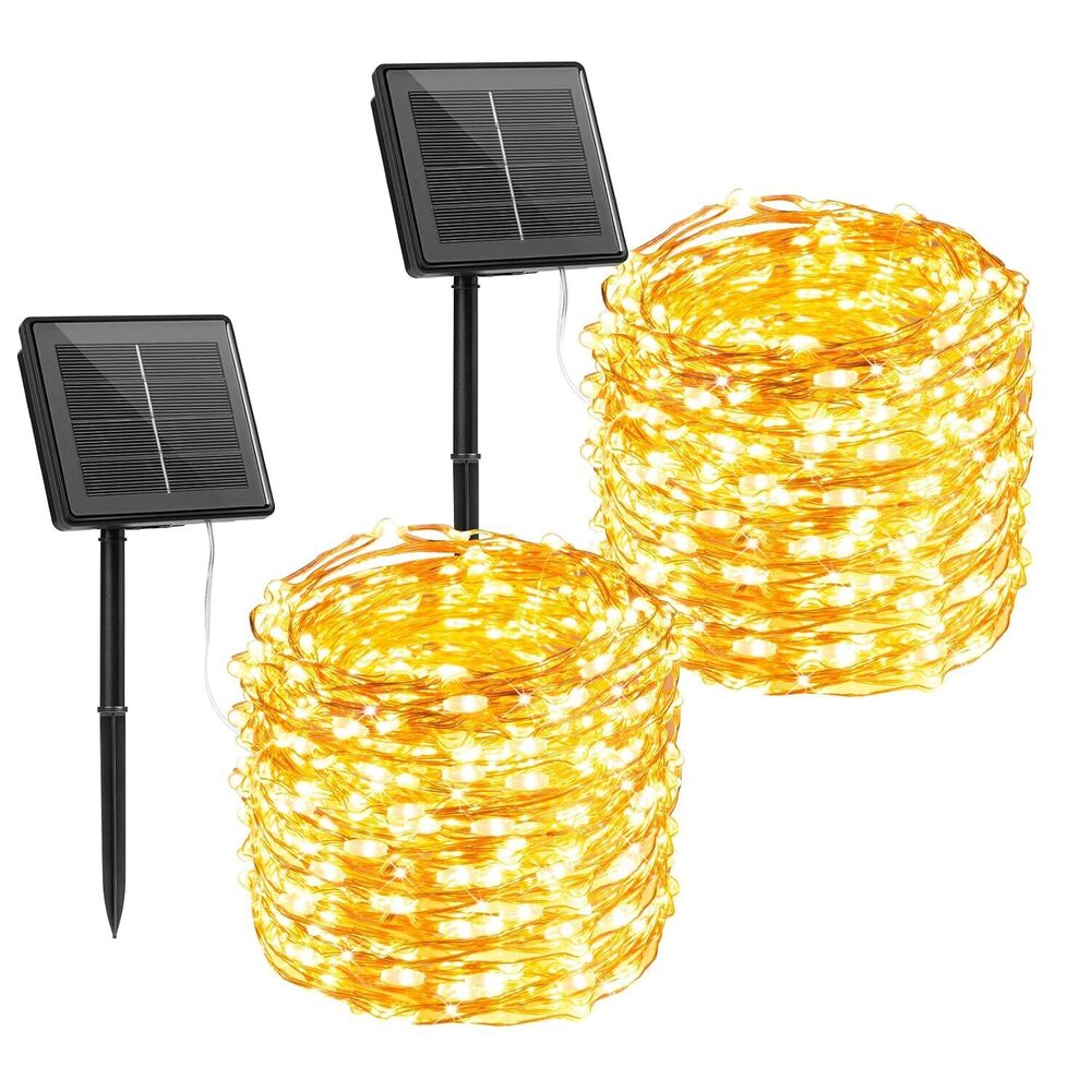 Solar String Lights, 2 Packs Total 66Ft 200 LED Solar Fairy Lights